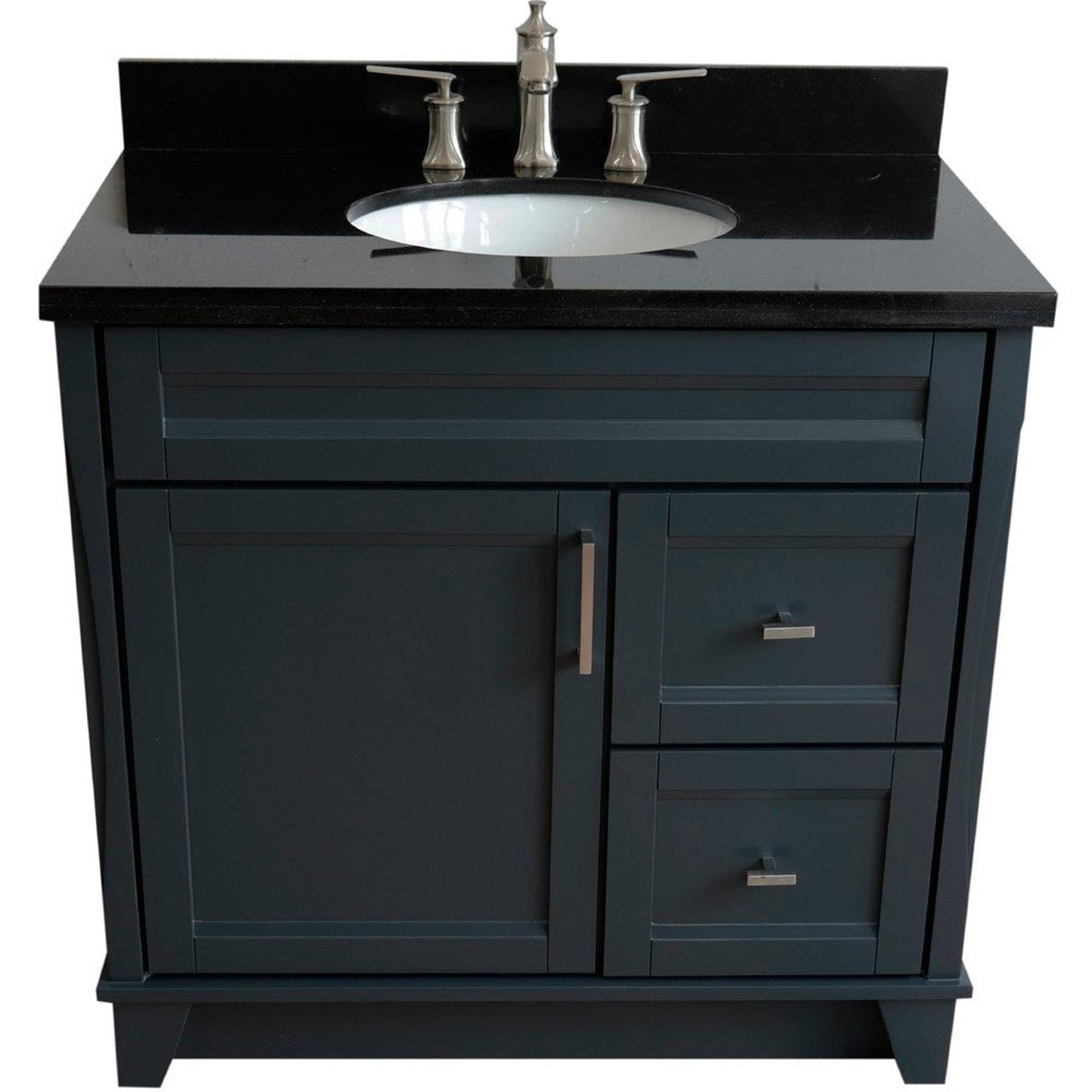 Bellaterra Home Terni 37" 1-Door 2-Drawer Dark Gray Freestanding Vanity Set With Ceramic Center Undermount Oval Sink and Black Galaxy Granite Top, and Left Door Base