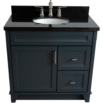 Bellaterra Home Terni 37" 1-Door 2-Drawer Dark Gray Freestanding Vanity Set With Ceramic Center Undermount Oval Sink and Black Galaxy Granite Top, and Left Door Base