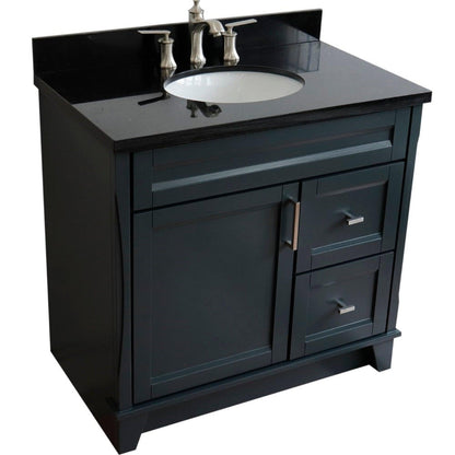 Bellaterra Home Terni 37" 1-Door 2-Drawer Dark Gray Freestanding Vanity Set With Ceramic Center Undermount Oval Sink and Black Galaxy Granite Top, and Left Door Base