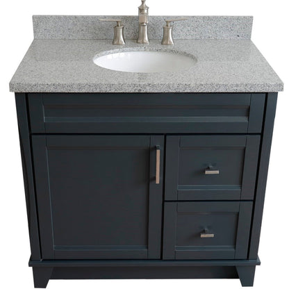 Bellaterra Home Terni 37" 1-Door 2-Drawer Dark Gray Freestanding Vanity Set With Ceramic Center Undermount Oval Sink and Gray Granite Top, and Left Door Base