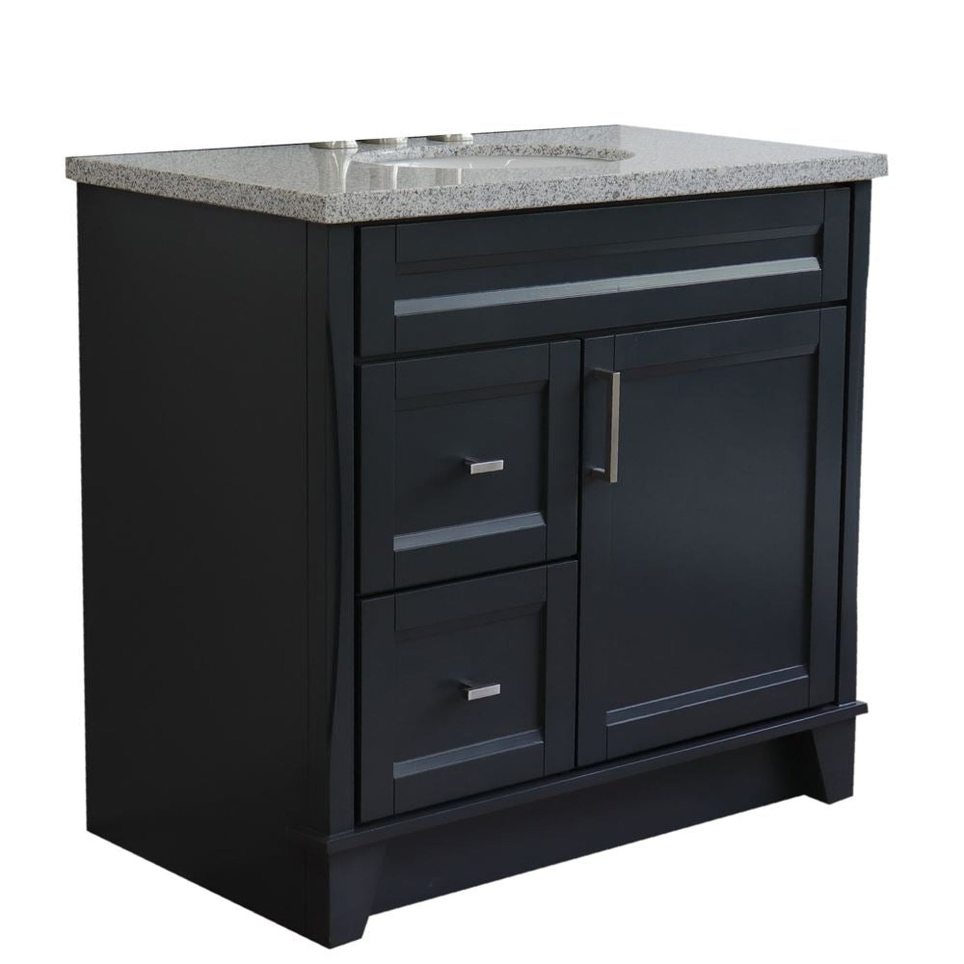 Bellaterra Home Terni 37" 1-Door 2-Drawer Dark Gray Freestanding Vanity Set With Ceramic Center Undermount Oval Sink and Gray Granite Top, and Right Door Base