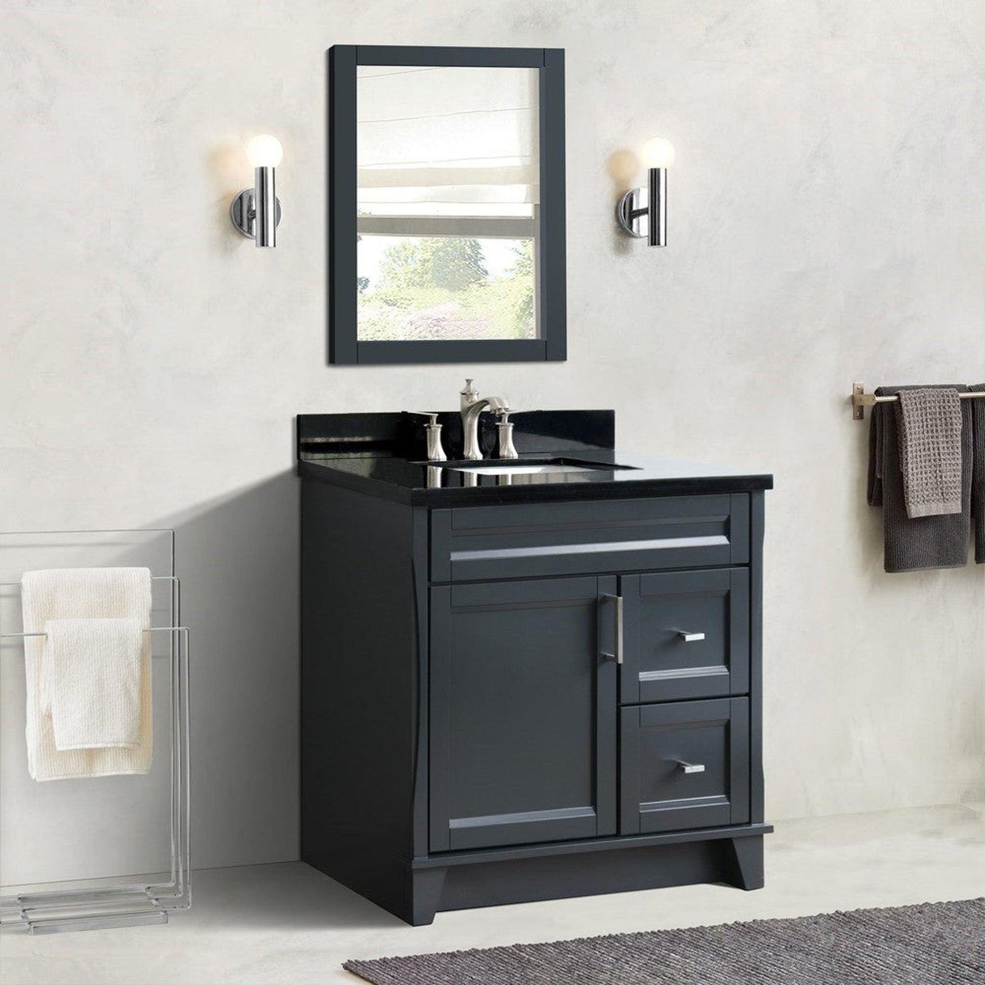 Bellaterra Home Terni 37" 1-Door 2-Drawer Dark Gray Freestanding Vanity Set With Ceramic Center Undermount Rectangular Sink and Black Galaxy Granite Top, and Left Door Base