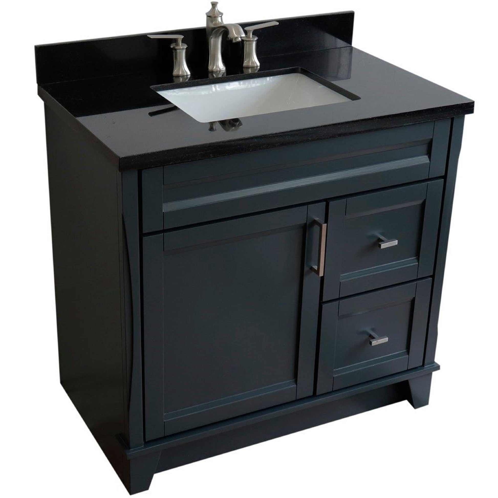 Bellaterra Home Terni 37" 1-Door 2-Drawer Dark Gray Freestanding Vanity Set With Ceramic Center Undermount Rectangular Sink and Black Galaxy Granite Top, and Left Door Base