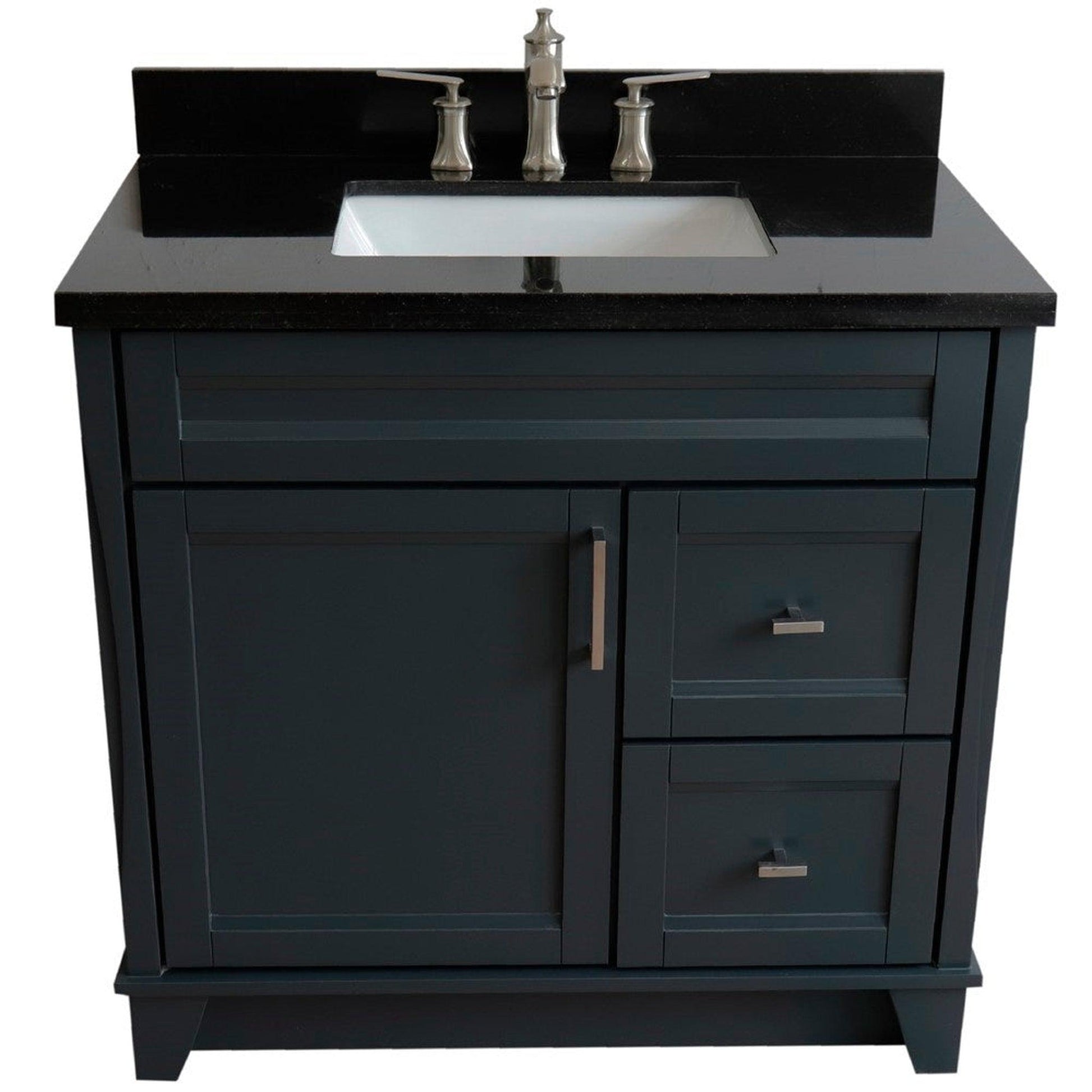 Bellaterra Home Terni 37" 1-Door 2-Drawer Dark Gray Freestanding Vanity Set With Ceramic Center Undermount Rectangular Sink and Black Galaxy Granite Top, and Left Door Base