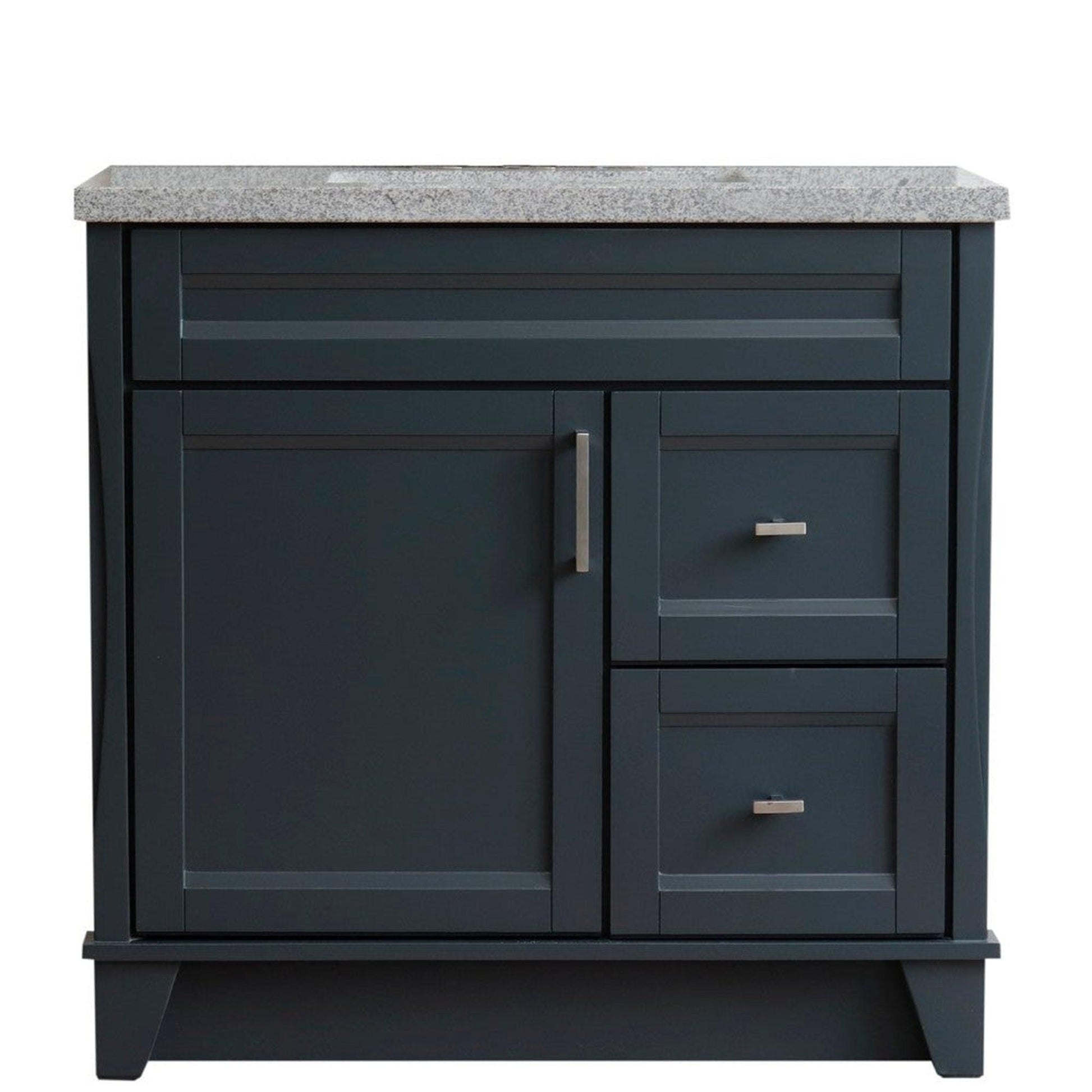 Bellaterra Home Terni 37" 1-Door 2-Drawer Dark Gray Freestanding Vanity Set With Ceramic Center Undermount Rectangular Sink and Gray Granite Top, and Left Door Base