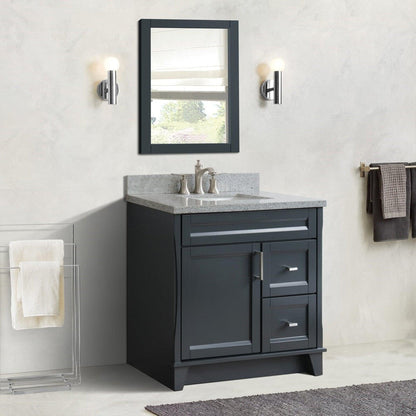 Bellaterra Home Terni 37" 1-Door 2-Drawer Dark Gray Freestanding Vanity Set With Ceramic Center Undermount Rectangular Sink and Gray Granite Top, and Left Door Base