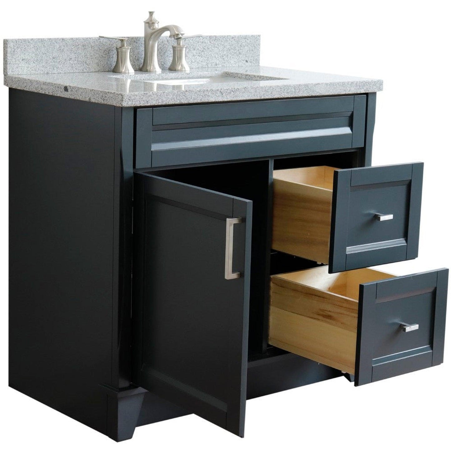 Bellaterra Home Terni 37" 1-Door 2-Drawer Dark Gray Freestanding Vanity Set With Ceramic Center Undermount Rectangular Sink and Gray Granite Top, and Left Door Base