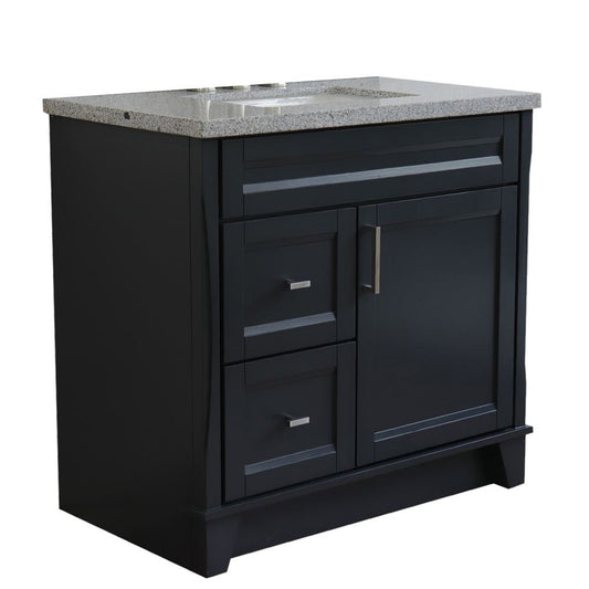 Bellaterra Home Terni 37" 1-Door 2-Drawer Dark Gray Freestanding Vanity Set With Ceramic Center Undermount Rectangular Sink and Gray Granite Top, and Right Door Base