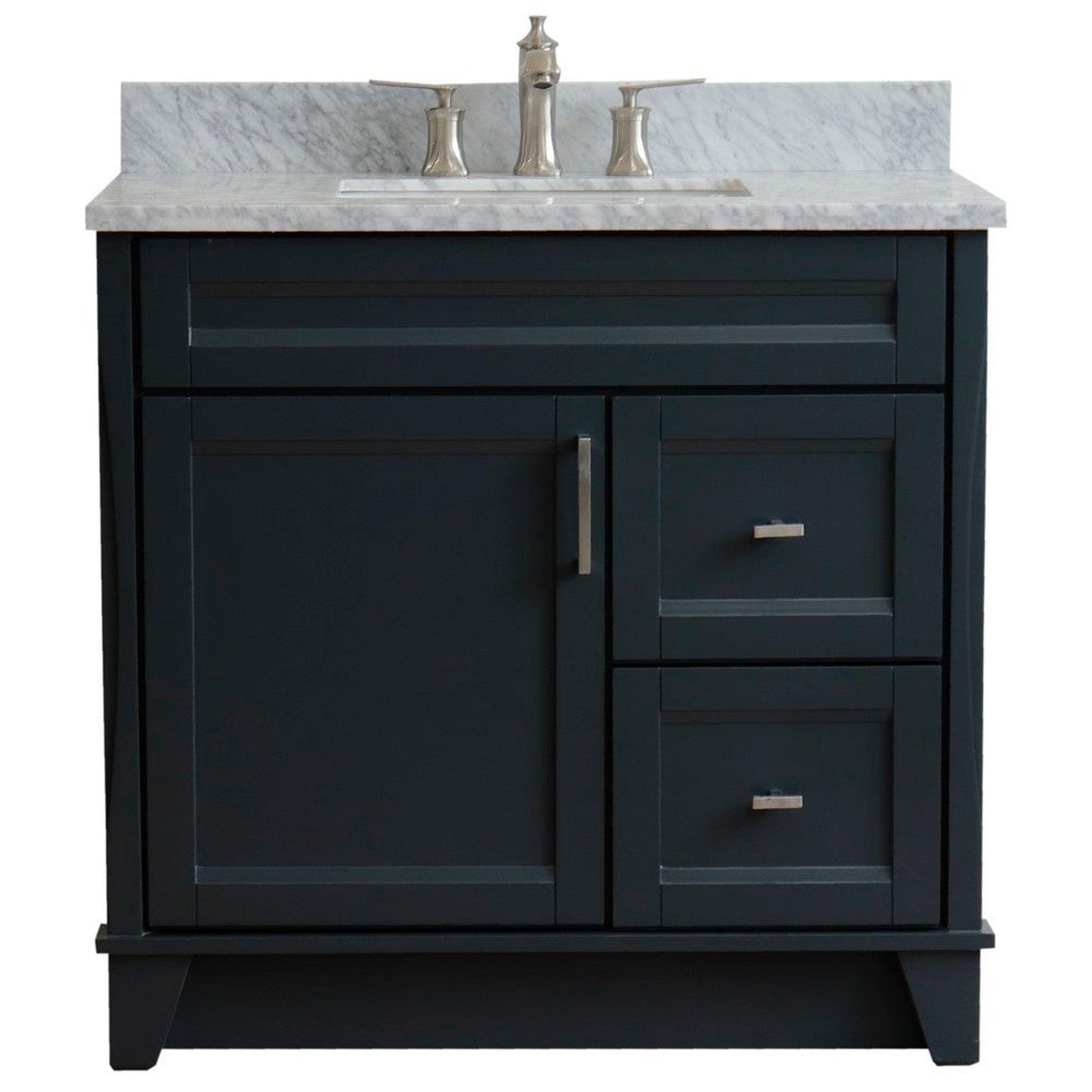 Bellaterra Home Terni 37" 1-Door 2-Drawer Dark Gray Freestanding Vanity Set With Ceramic Center Undermount Rectangular Sink and White Carrara Marble Top, and Left Door Base