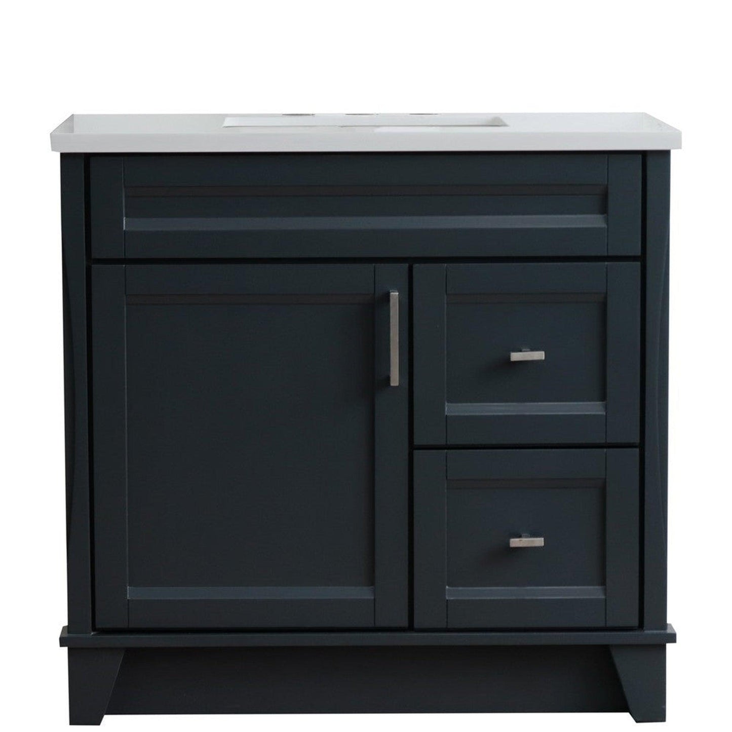 Bellaterra Home Terni 37" 1-Door 2-Drawer Dark Gray Freestanding Vanity Set With Ceramic Center Undermount Rectangular Sink and White Quartz Top, and Left Door Base