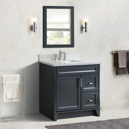 Bellaterra Home Terni 37" 1-Door 2-Drawer Dark Gray Freestanding Vanity Set With Ceramic Center Undermount Rectangular Sink and White Quartz Top, and Left Door Base