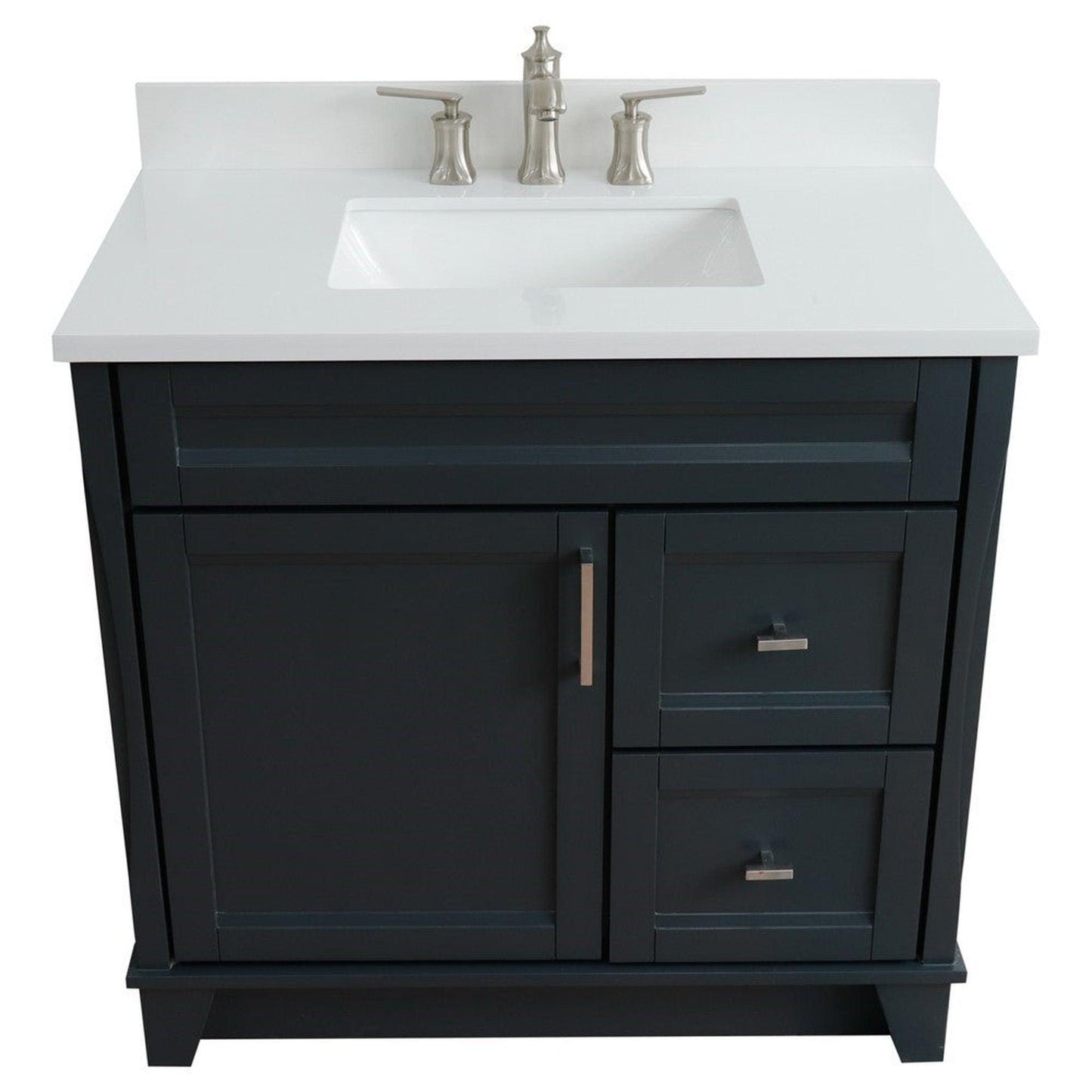 Bellaterra Home Terni 37" 1-Door 2-Drawer Dark Gray Freestanding Vanity Set With Ceramic Center Undermount Rectangular Sink and White Quartz Top, and Left Door Base