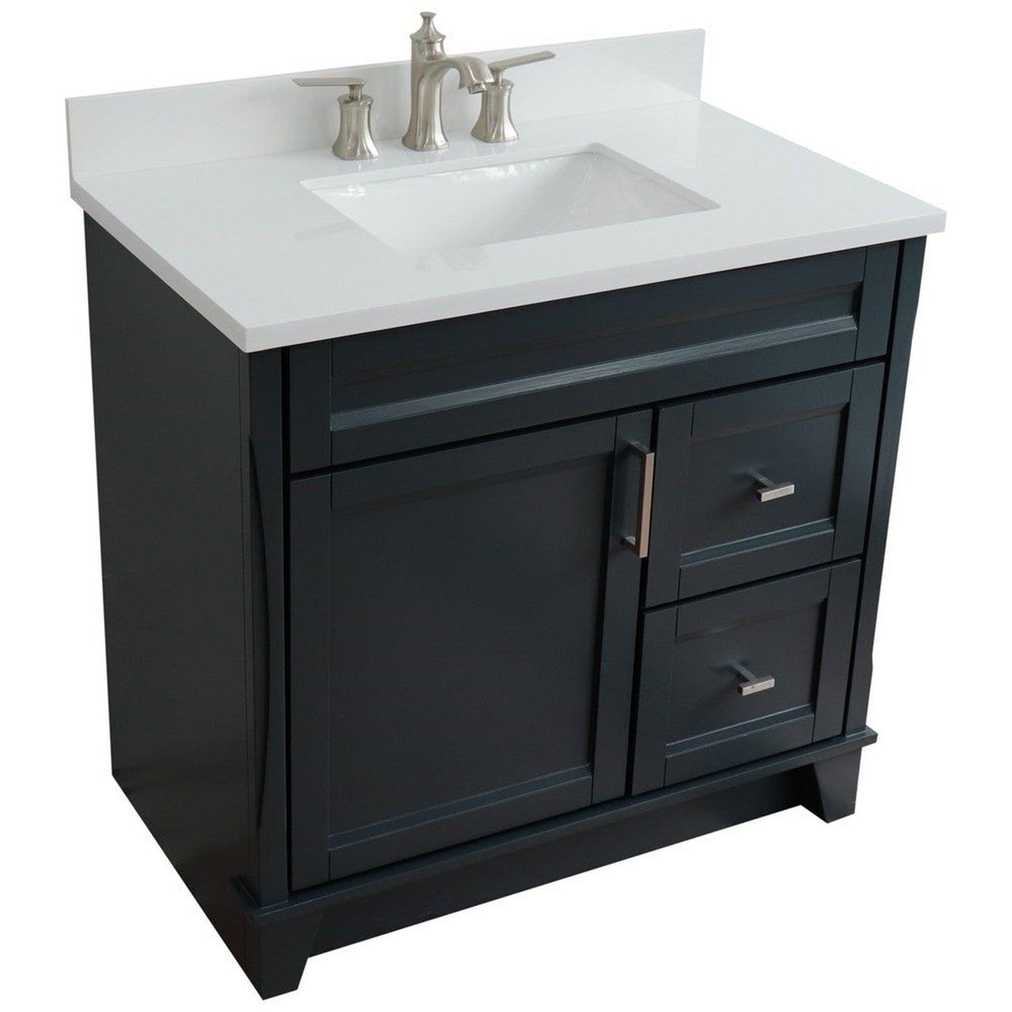 Bellaterra Home Terni 37" 1-Door 2-Drawer Dark Gray Freestanding Vanity Set With Ceramic Center Undermount Rectangular Sink and White Quartz Top, and Left Door Base