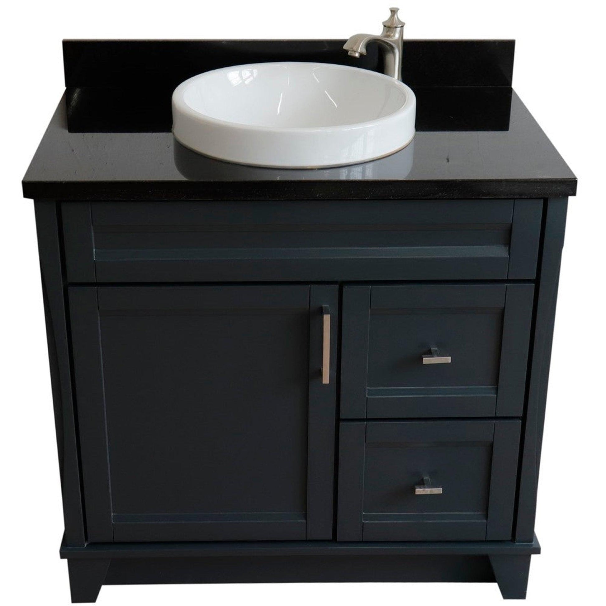 Bellaterra Home Terni 37" 1-Door 2-Drawer Dark Gray Freestanding Vanity Set With Ceramic Center Vessel Sink and Black Galaxy Granite Top, and Left Door Base