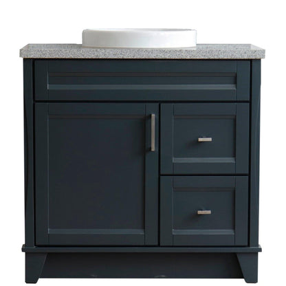 Bellaterra Home Terni 37" 1-Door 2-Drawer Dark Gray Freestanding Vanity Set With Ceramic Center Vessel Sink and Gray Granite Top, and Left Door Base