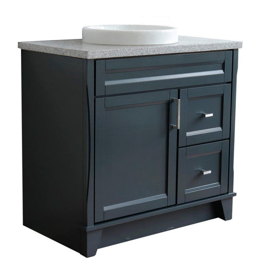 Bellaterra Home Terni 37" 1-Door 2-Drawer Dark Gray Freestanding Vanity Set With Ceramic Center Vessel Sink and Gray Granite Top, and Left Door Base