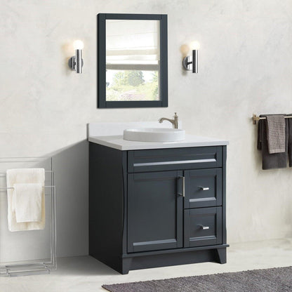 Bellaterra Home Terni 37" 1-Door 2-Drawer Dark Gray Freestanding Vanity Set With Ceramic Center Vessel Sink and White Quartz Top, and Left Door Base