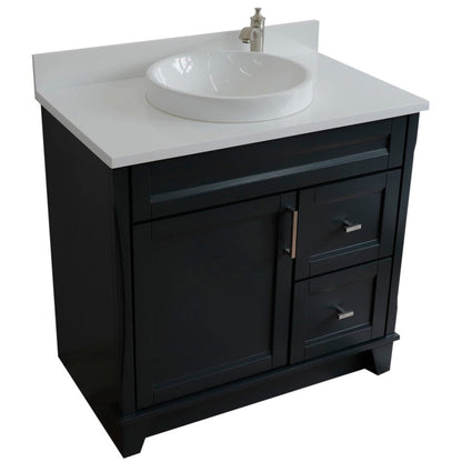 Bellaterra Home Terni 37" 1-Door 2-Drawer Dark Gray Freestanding Vanity Set With Ceramic Center Vessel Sink and White Quartz Top, and Left Door Base