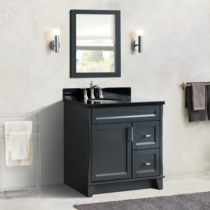 Bellaterra Home Terni 37" 1-Door 2-Drawer Dark Gray Freestanding Vanity Set With Ceramic Left Offset Undermount Oval Sink and Black Galaxy Granite Top, and Left Door Base