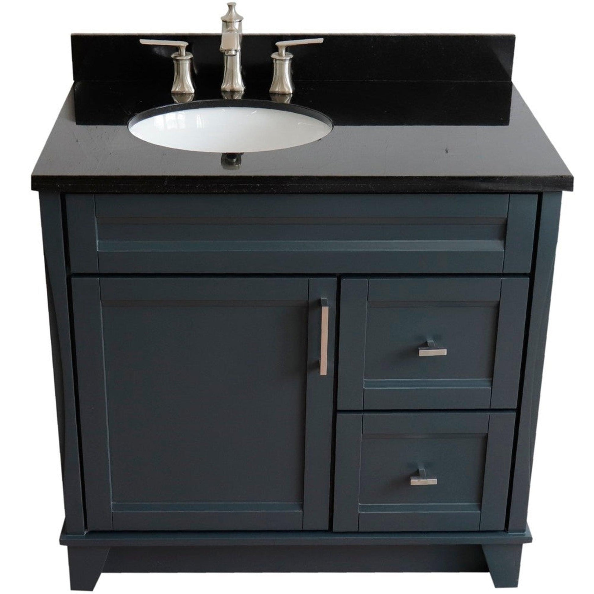 Bellaterra Home Terni 37" 1-Door 2-Drawer Dark Gray Freestanding Vanity Set With Ceramic Left Offset Undermount Oval Sink and Black Galaxy Granite Top, and Left Door Base