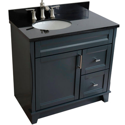 Bellaterra Home Terni 37" 1-Door 2-Drawer Dark Gray Freestanding Vanity Set With Ceramic Left Offset Undermount Oval Sink and Black Galaxy Granite Top, and Left Door Base