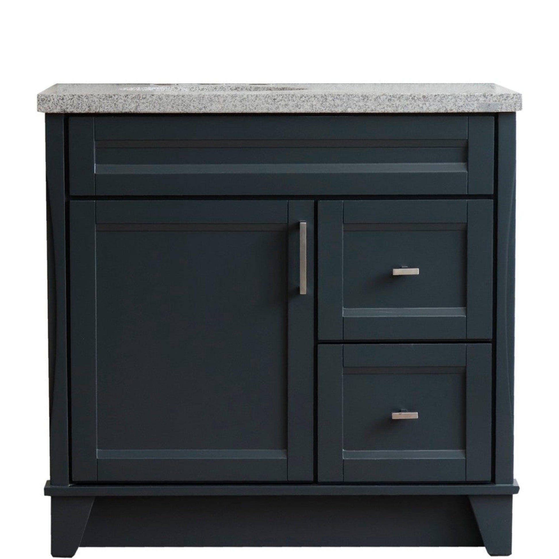 Bellaterra Home Terni 37" 1-Door 2-Drawer Dark Gray Freestanding Vanity Set With Ceramic Left Offset Undermount Oval Sink and Gray Granite Top, and Left Door Base