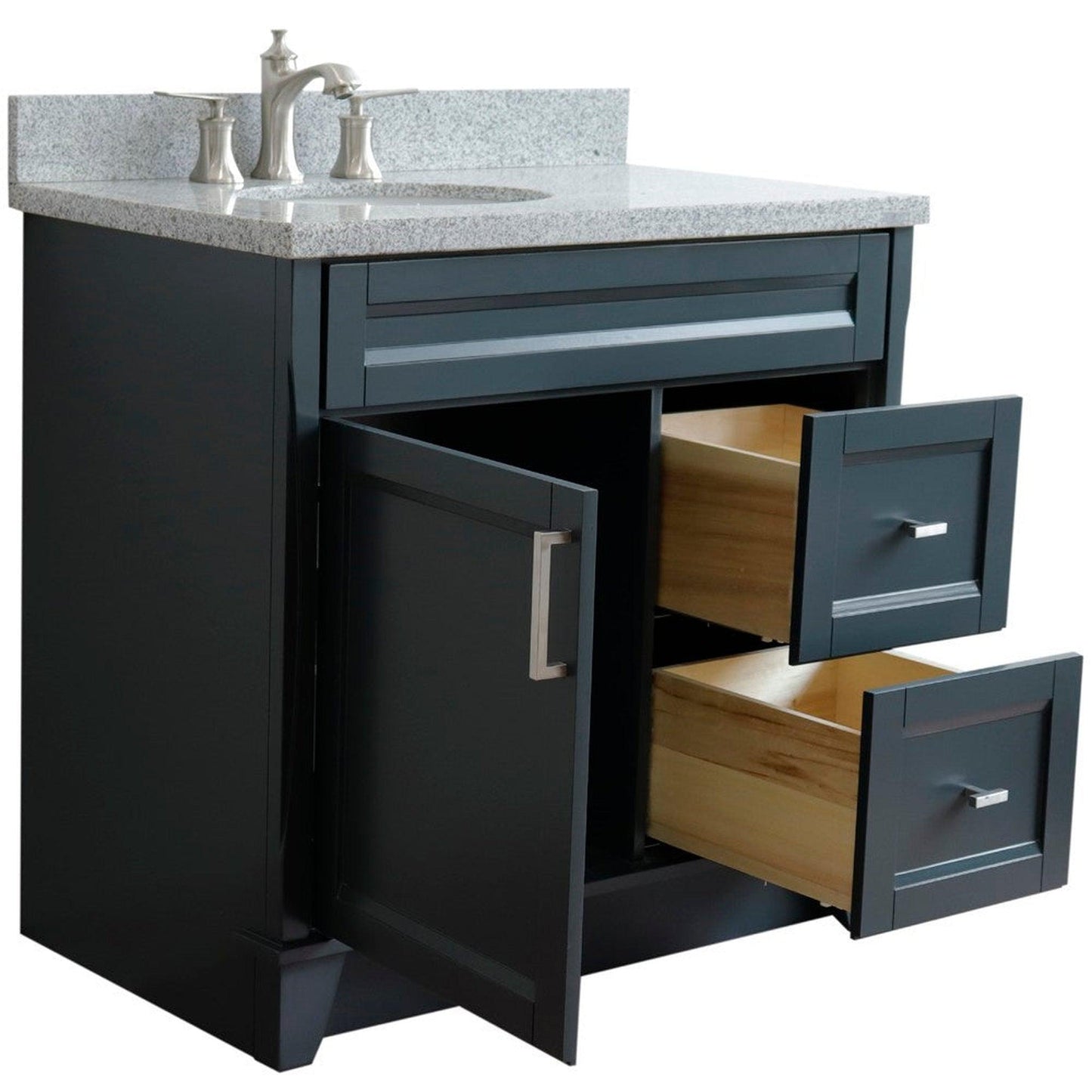 Bellaterra Home Terni 37" 1-Door 2-Drawer Dark Gray Freestanding Vanity Set With Ceramic Left Offset Undermount Oval Sink and Gray Granite Top, and Left Door Base