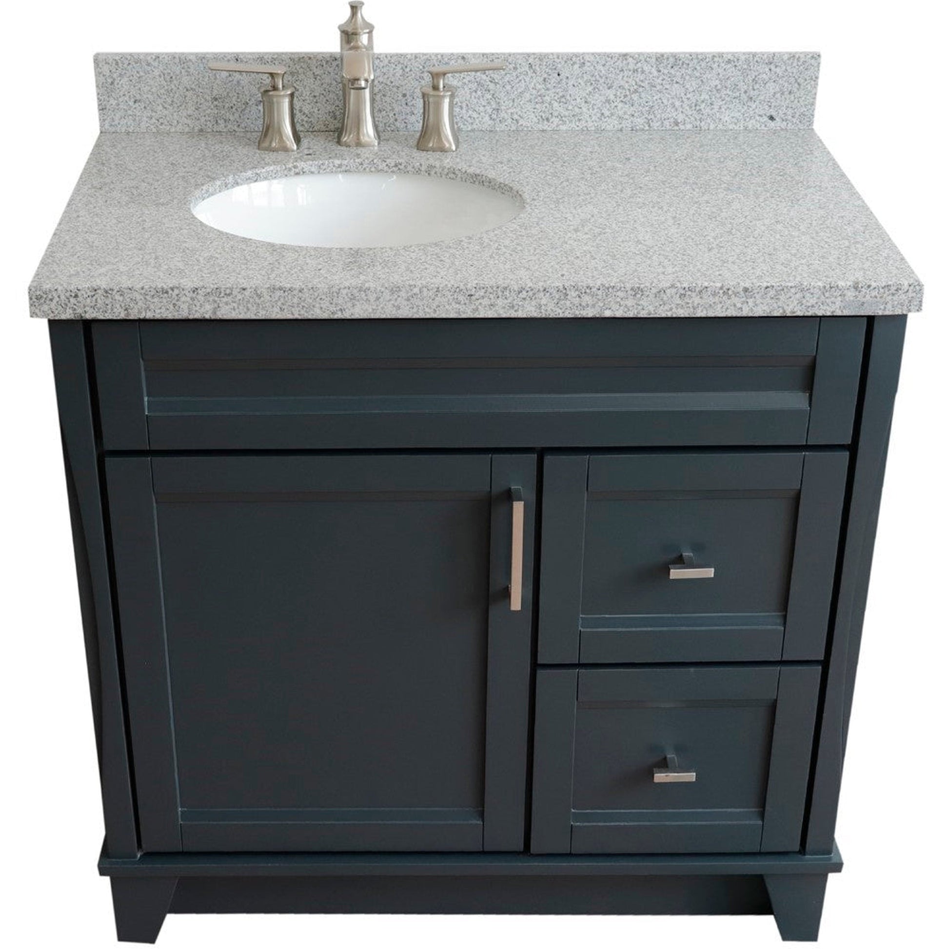 Bellaterra Home Terni 37" 1-Door 2-Drawer Dark Gray Freestanding Vanity Set With Ceramic Left Offset Undermount Oval Sink and Gray Granite Top, and Left Door Base