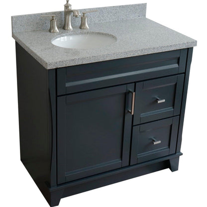 Bellaterra Home Terni 37" 1-Door 2-Drawer Dark Gray Freestanding Vanity Set With Ceramic Left Offset Undermount Oval Sink and Gray Granite Top, and Left Door Base