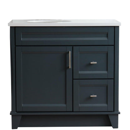 Bellaterra Home Terni 37" 1-Door 2-Drawer Dark Gray Freestanding Vanity Set With Ceramic Left Offset Undermount Oval Sink and White Quartz Top, and Left Door Base