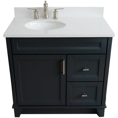 Bellaterra Home Terni 37" 1-Door 2-Drawer Dark Gray Freestanding Vanity Set With Ceramic Left Offset Undermount Oval Sink and White Quartz Top, and Left Door Base