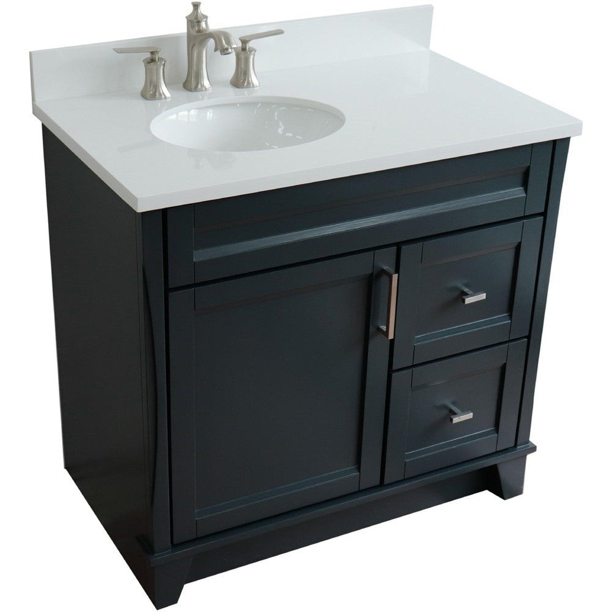 Bellaterra Home Terni 37" 1-Door 2-Drawer Dark Gray Freestanding Vanity Set With Ceramic Left Offset Undermount Oval Sink and White Quartz Top, and Left Door Base