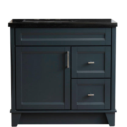 Bellaterra Home Terni 37" 1-Door 2-Drawer Dark Gray Freestanding Vanity Set With Ceramic Left Offset Undermount Rectangular Sink and Black Galaxy Granite Top, and Left Door Base