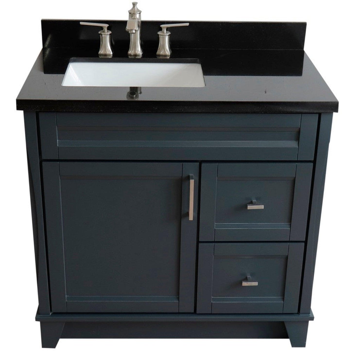 Bellaterra Home Terni 37" 1-Door 2-Drawer Dark Gray Freestanding Vanity Set With Ceramic Left Offset Undermount Rectangular Sink and Black Galaxy Granite Top, and Left Door Base