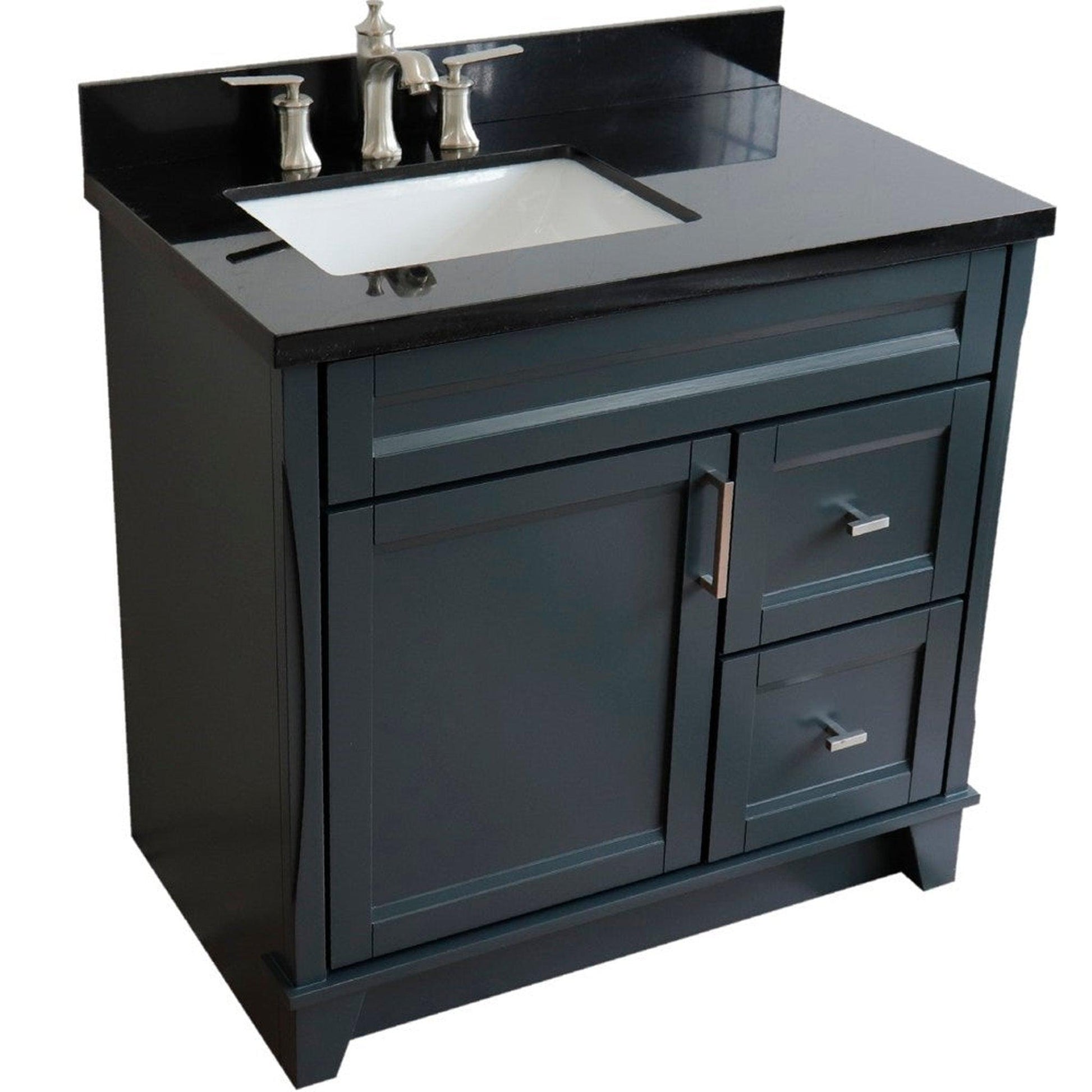 Bellaterra Home Terni 37" 1-Door 2-Drawer Dark Gray Freestanding Vanity Set With Ceramic Left Offset Undermount Rectangular Sink and Black Galaxy Granite Top, and Left Door Base