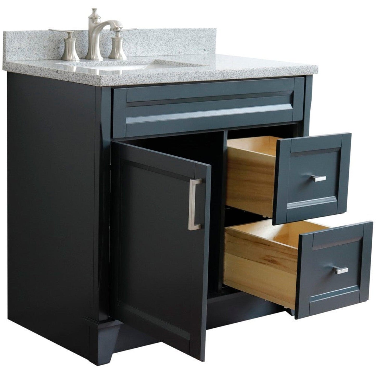 Bellaterra Home Terni 37" 1-Door 2-Drawer Dark Gray Freestanding Vanity Set With Ceramic Left Offset Undermount Rectangular Sink and Gray Granite Top, and Left Door Base