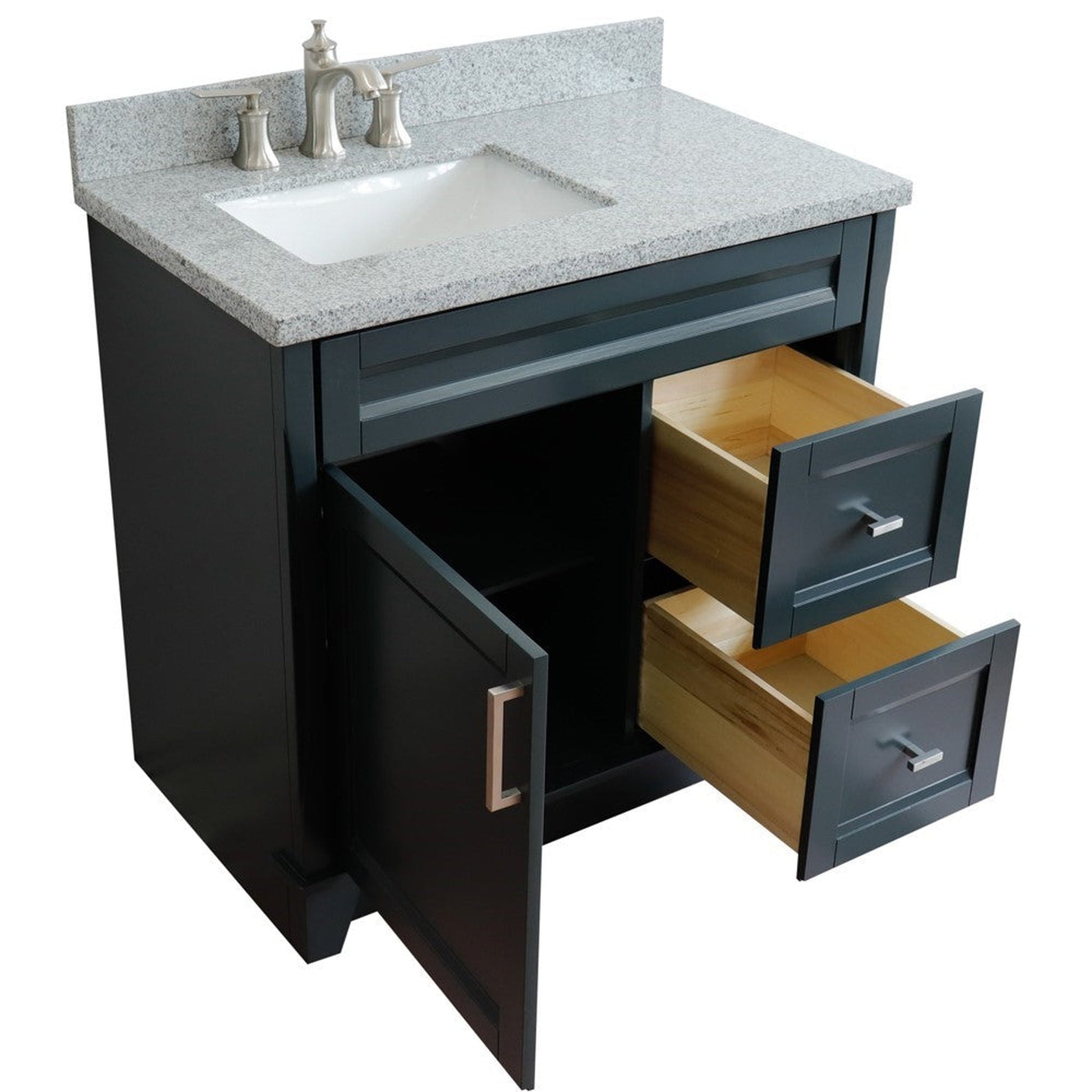 Bellaterra Home Terni 37" 1-Door 2-Drawer Dark Gray Freestanding Vanity Set With Ceramic Left Offset Undermount Rectangular Sink and Gray Granite Top, and Left Door Base