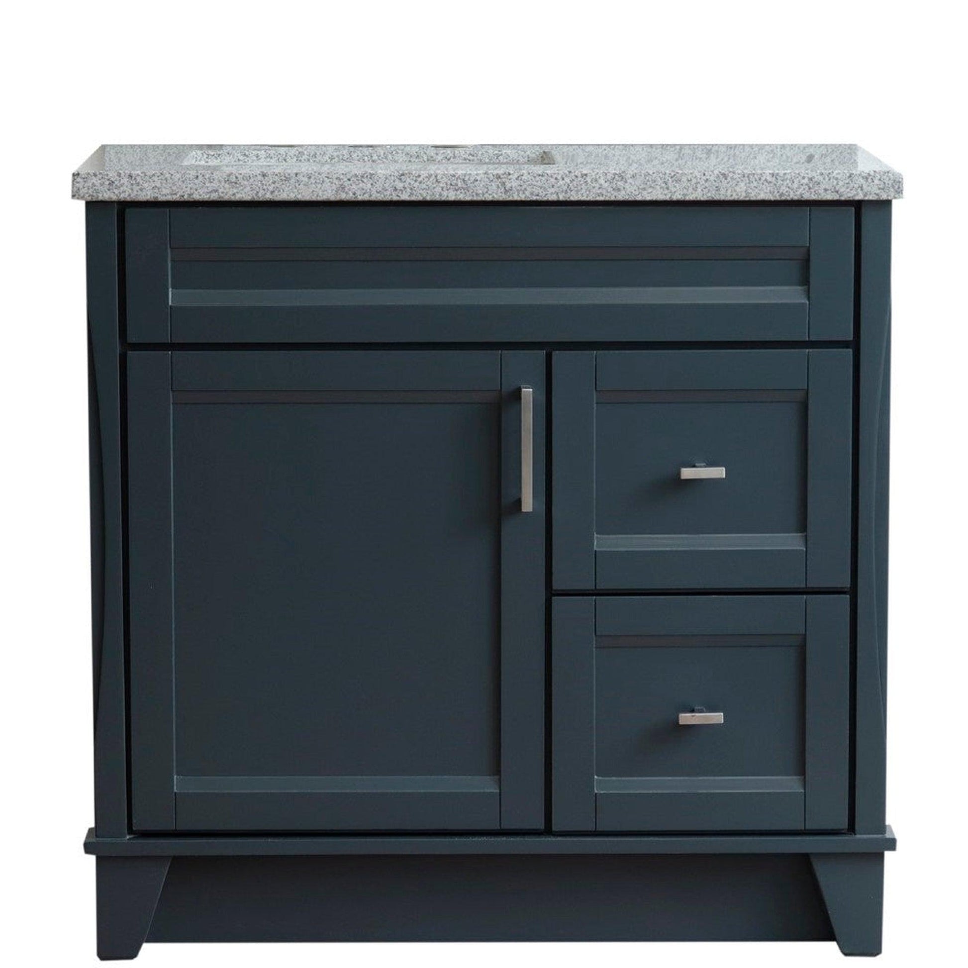 Bellaterra Home Terni 37" 1-Door 2-Drawer Dark Gray Freestanding Vanity Set With Ceramic Left Offset Undermount Rectangular Sink and Gray Granite Top, and Left Door Base