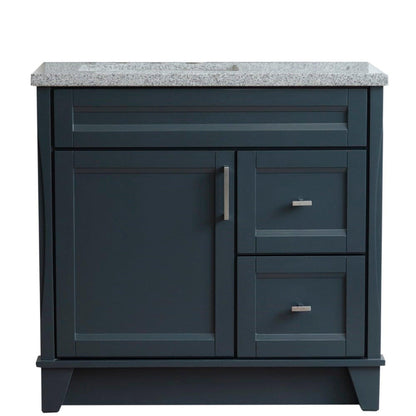 Bellaterra Home Terni 37" 1-Door 2-Drawer Dark Gray Freestanding Vanity Set With Ceramic Left Offset Undermount Rectangular Sink and Gray Granite Top, and Left Door Base