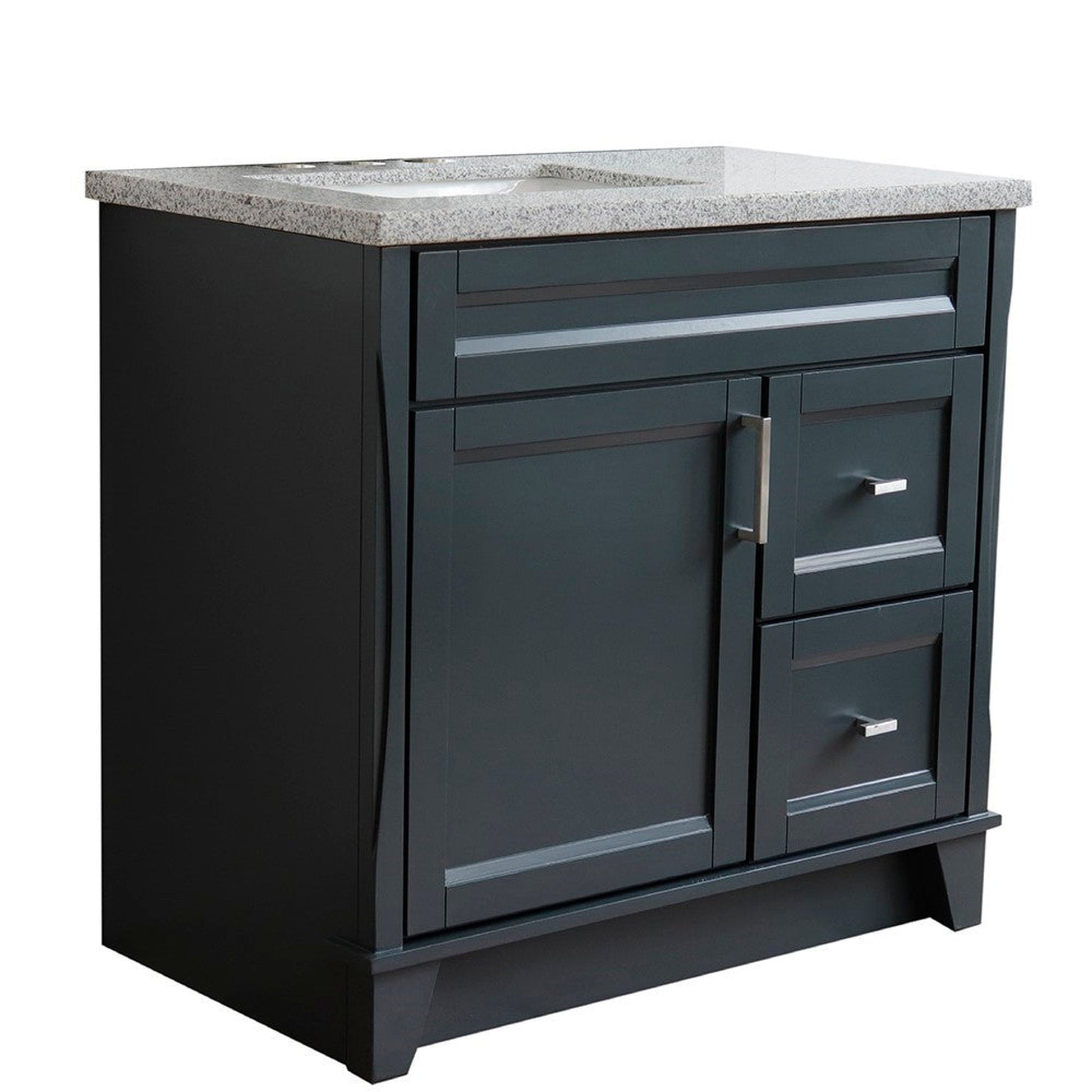 Bellaterra Home Terni 37" 1-Door 2-Drawer Dark Gray Freestanding Vanity Set With Ceramic Left Offset Undermount Rectangular Sink and Gray Granite Top, and Left Door Base