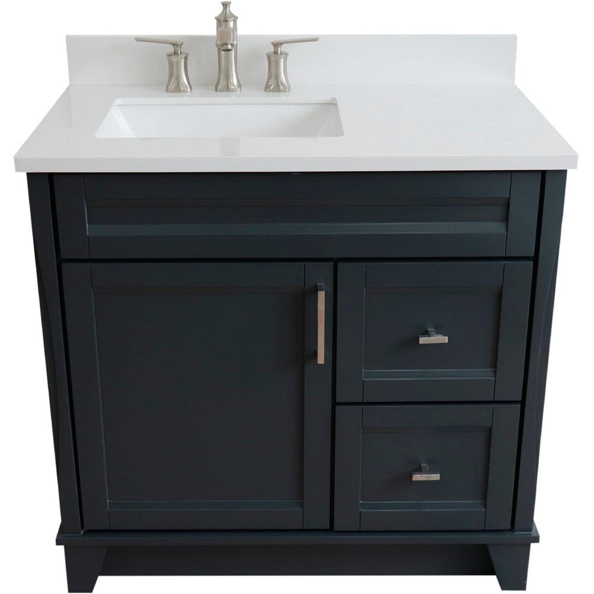 Bellaterra Home Terni 37" 1-Door 2-Drawer Dark Gray Freestanding Vanity Set With Ceramic Left Offset Undermount Rectangular Sink and White Quartz Top, and Left Door Base