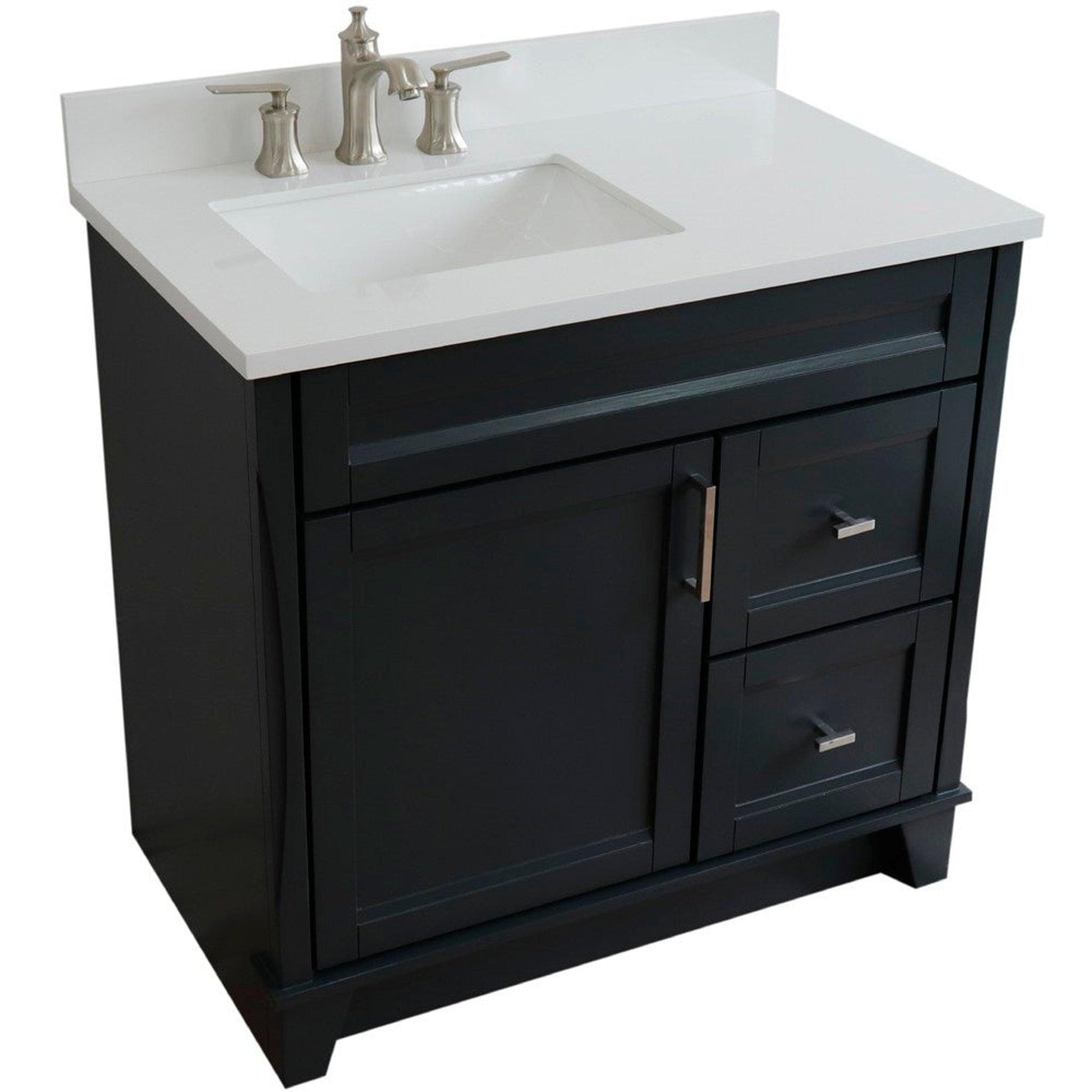 Bellaterra Home Terni 37" 1-Door 2-Drawer Dark Gray Freestanding Vanity Set With Ceramic Left Offset Undermount Rectangular Sink and White Quartz Top, and Left Door Base