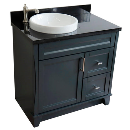 Bellaterra Home Terni 37" 1-Door 2-Drawer Dark Gray Freestanding Vanity Set With Ceramic Left Offset Vessel Sink and Black Galaxy Granite Top, and Left Door Base