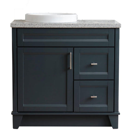 Bellaterra Home Terni 37" 1-Door 2-Drawer Dark Gray Freestanding Vanity Set With Ceramic Left Offset Vessel Sink and Gray Granite Top, and Left Door Base