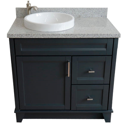 Bellaterra Home Terni 37" 1-Door 2-Drawer Dark Gray Freestanding Vanity Set With Ceramic Left Offset Vessel Sink and Gray Granite Top, and Left Door Base