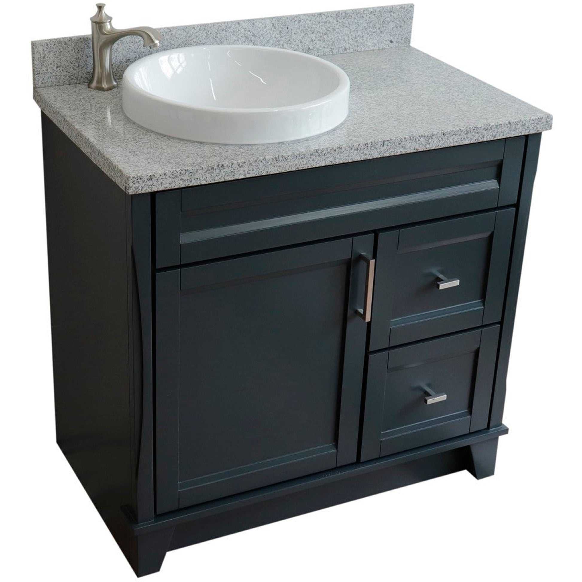 Bellaterra Home Terni 37" 1-Door 2-Drawer Dark Gray Freestanding Vanity Set With Ceramic Left Offset Vessel Sink and Gray Granite Top, and Left Door Base