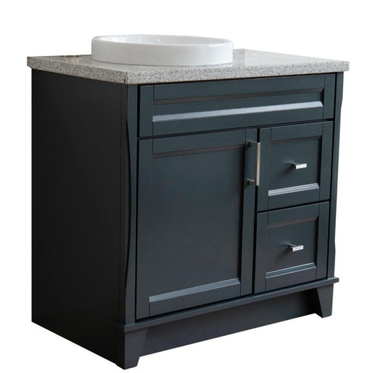 Bellaterra Home Terni 37" 1-Door 2-Drawer Dark Gray Freestanding Vanity Set With Ceramic Left Offset Vessel Sink and Gray Granite Top, and Left Door Base