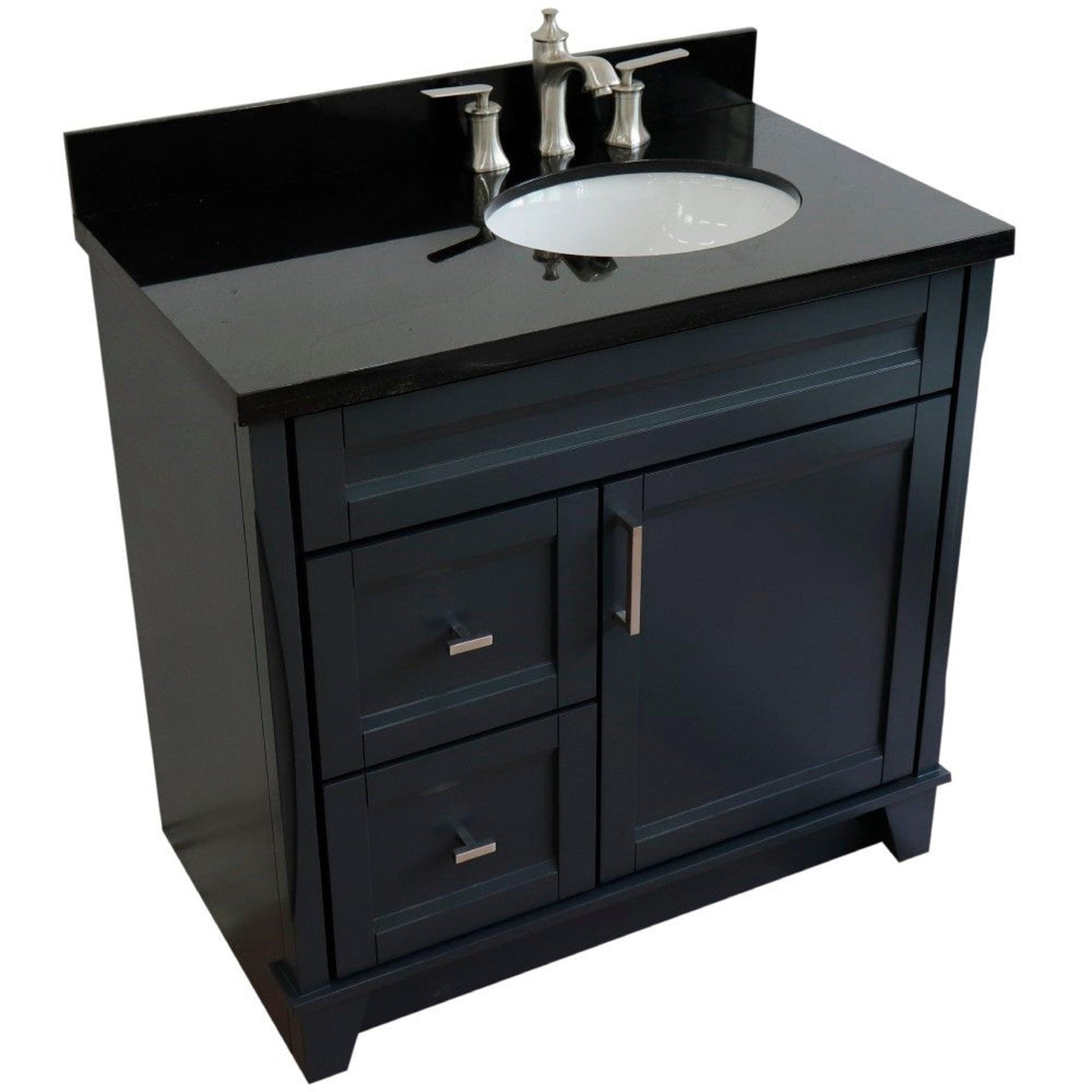 Bellaterra Home Terni 37" 1-Door 2-Drawer Dark Gray Freestanding Vanity Set With Ceramic Right Offset Undermount Oval Sink and Black Galaxy Granite Top, and Right Door Base