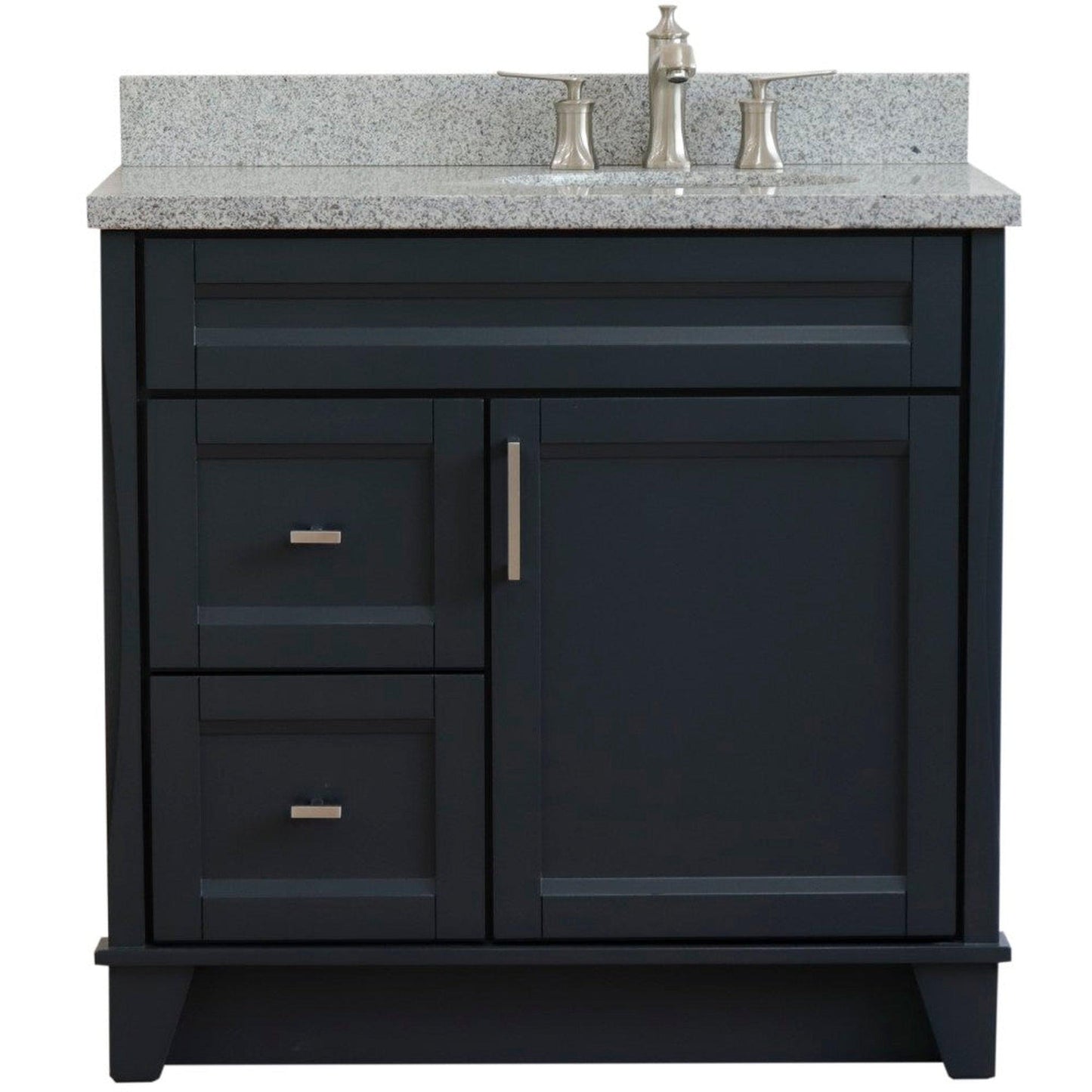 Bellaterra Home Terni 37" 1-Door 2-Drawer Dark Gray Freestanding Vanity Set With Ceramic Right Offset Undermount Oval Sink and Gray Granite Top, and Right Door Base