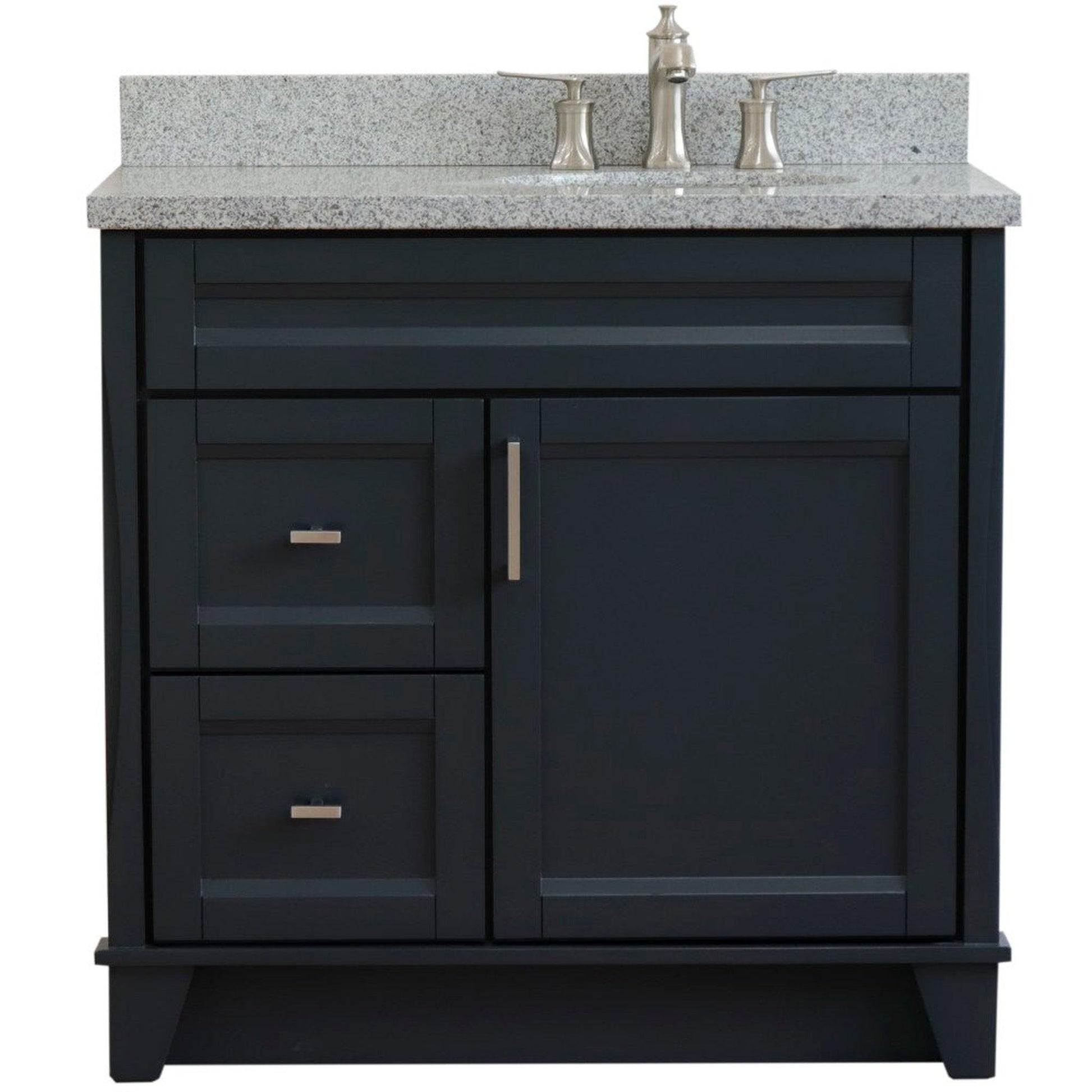 Bellaterra Home Terni 37" 1-Door 2-Drawer Dark Gray Freestanding Vanity Set With Ceramic Right Offset Undermount Oval Sink and Gray Granite Top, and Right Door Base